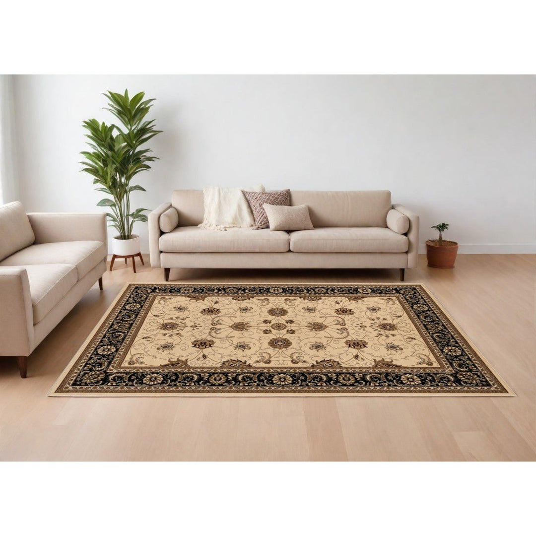 5 x 8 Black and Ivory Oriental Power Loom Area Rug Image 12