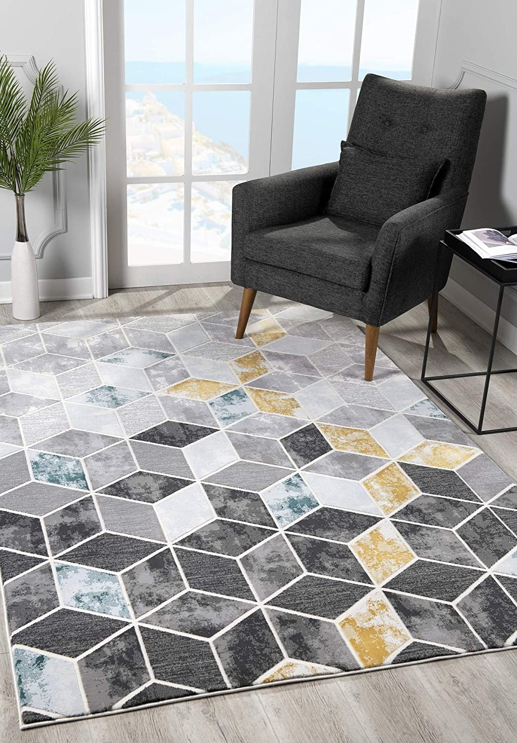 5 X 7 Gray Geometric Power Loom Area Rug Image 6