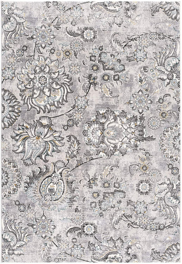 5 X 7 Gray Damask Power Loom Area Rug Image 9