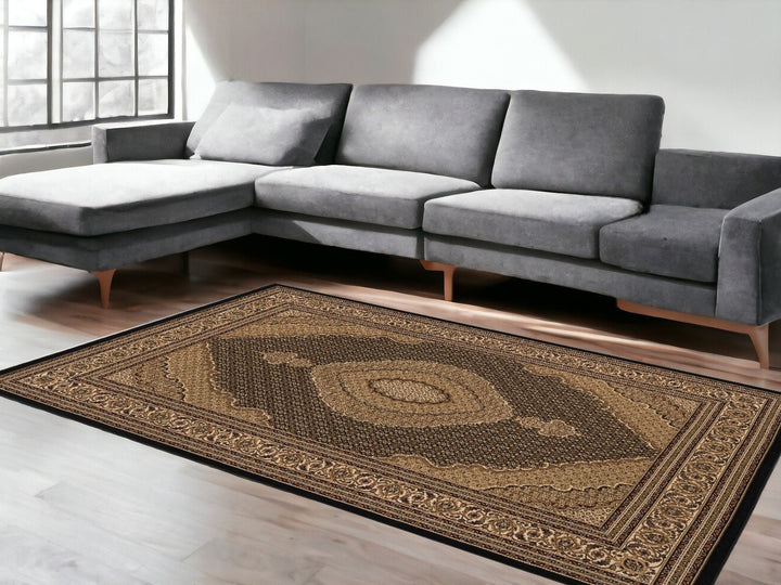 5 x 8 Beige and Black Medallion Power Loom Area Rug Image 4