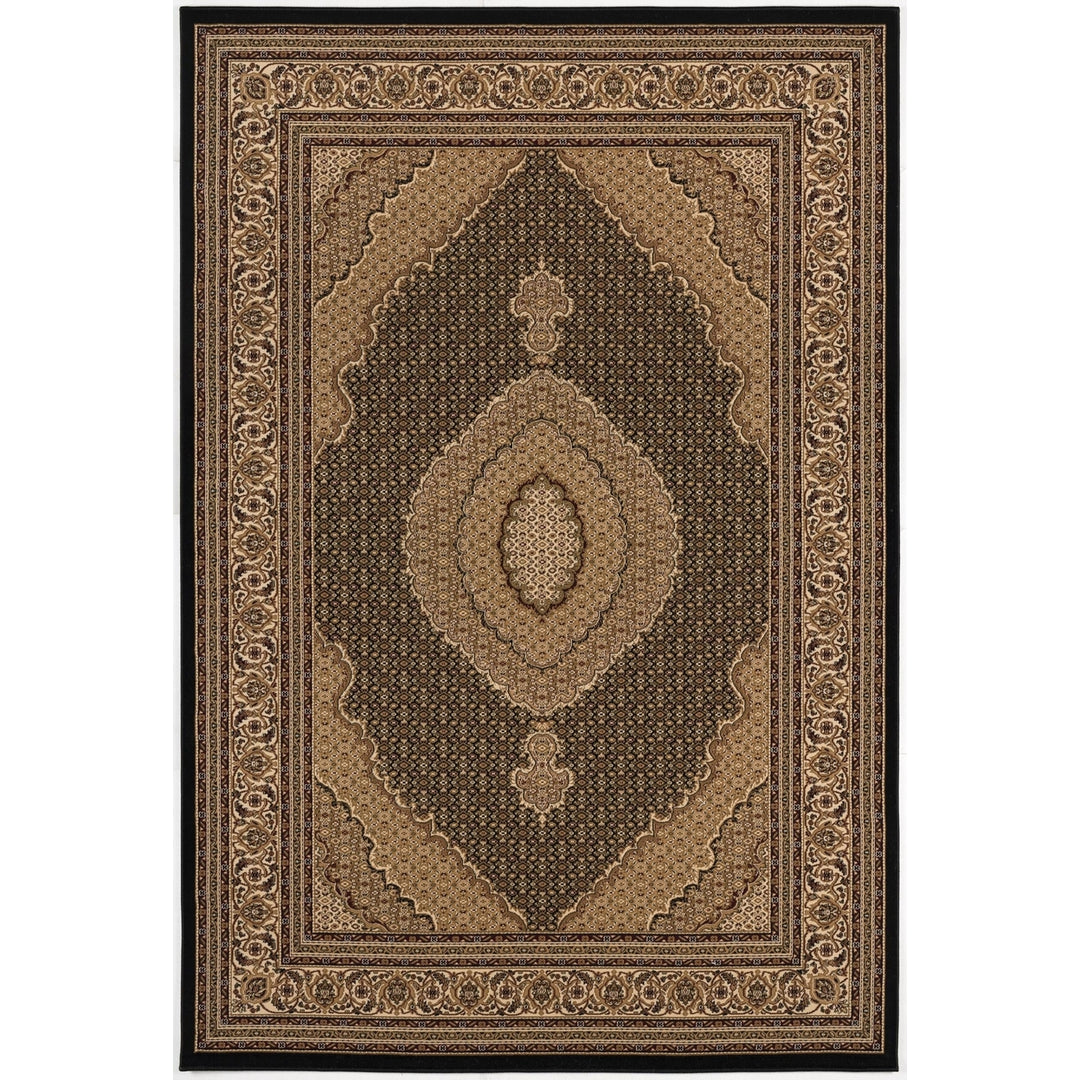 5 x 8 Beige and Black Medallion Power Loom Area Rug Image 5