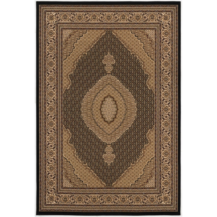 5 x 8 Beige and Black Medallion Power Loom Area Rug Image 5