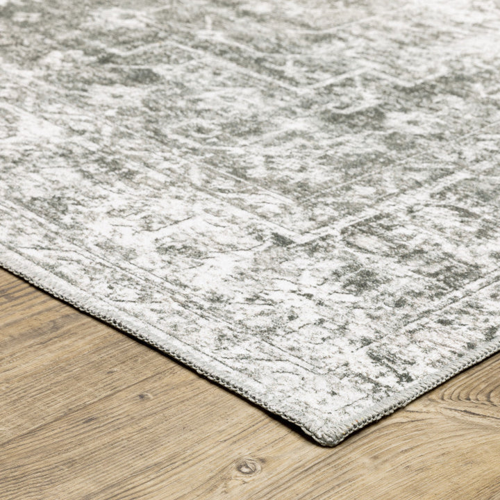 5 X 7 Sage Green Grey Ivory And Silver Oriental Printed Stain Resistant Non Skid Area Rug Image 3