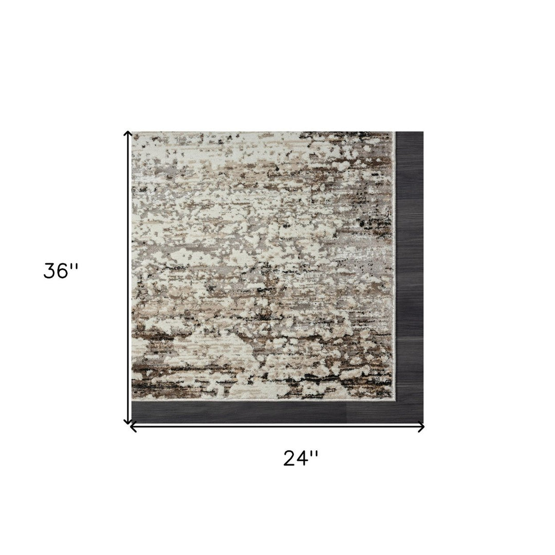 2 X 8 Beige Abstract Distressed Runner Rug Image 8