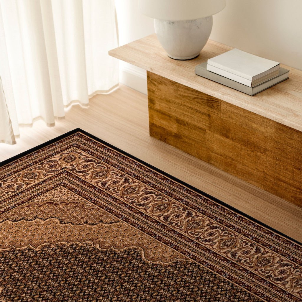 5 x 8 Beige and Black Medallion Power Loom Area Rug Image 7