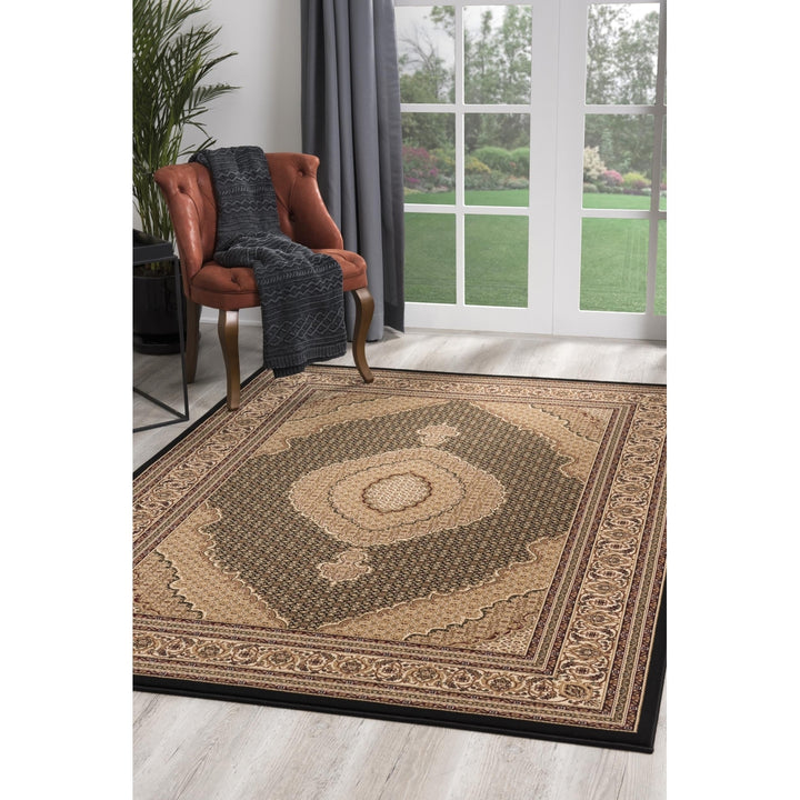 5 x 8 Beige and Black Medallion Power Loom Area Rug Image 8