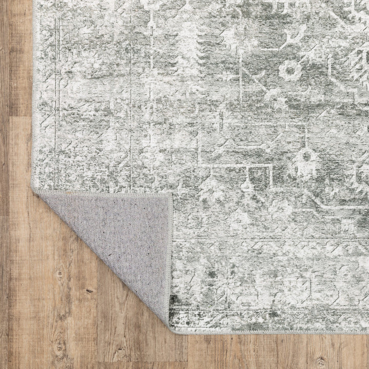 5 X 7 Sage Green Grey Ivory And Silver Oriental Printed Stain Resistant Non Skid Area Rug Image 7