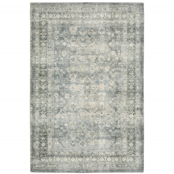 5 X 7 Blue Ivory And Grey Oriental Power Loom Stain Resistant Area Rug Image 1