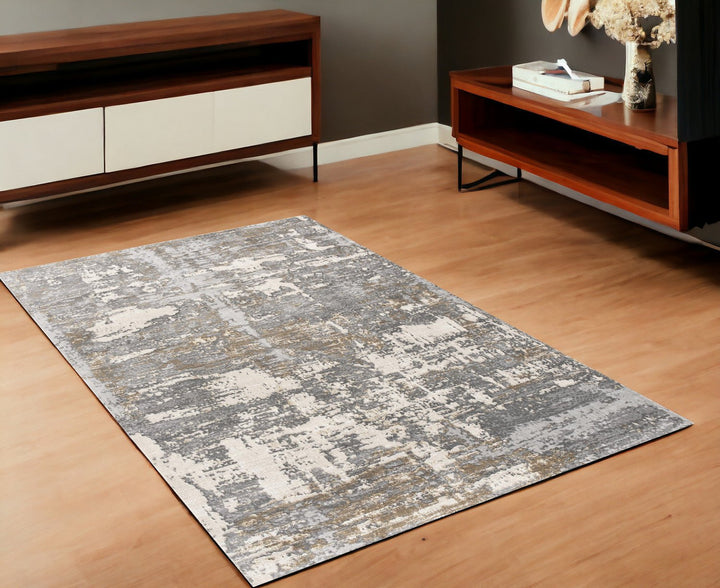 4 X 6 Beige And Gray Distressed Area Rug Image 1