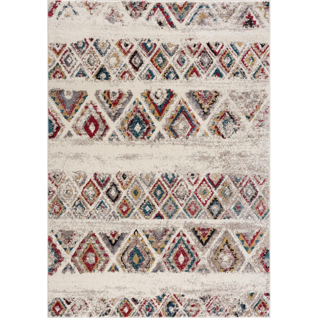 5 Cream Round Southwestern Power Loom Area Rug Image 4