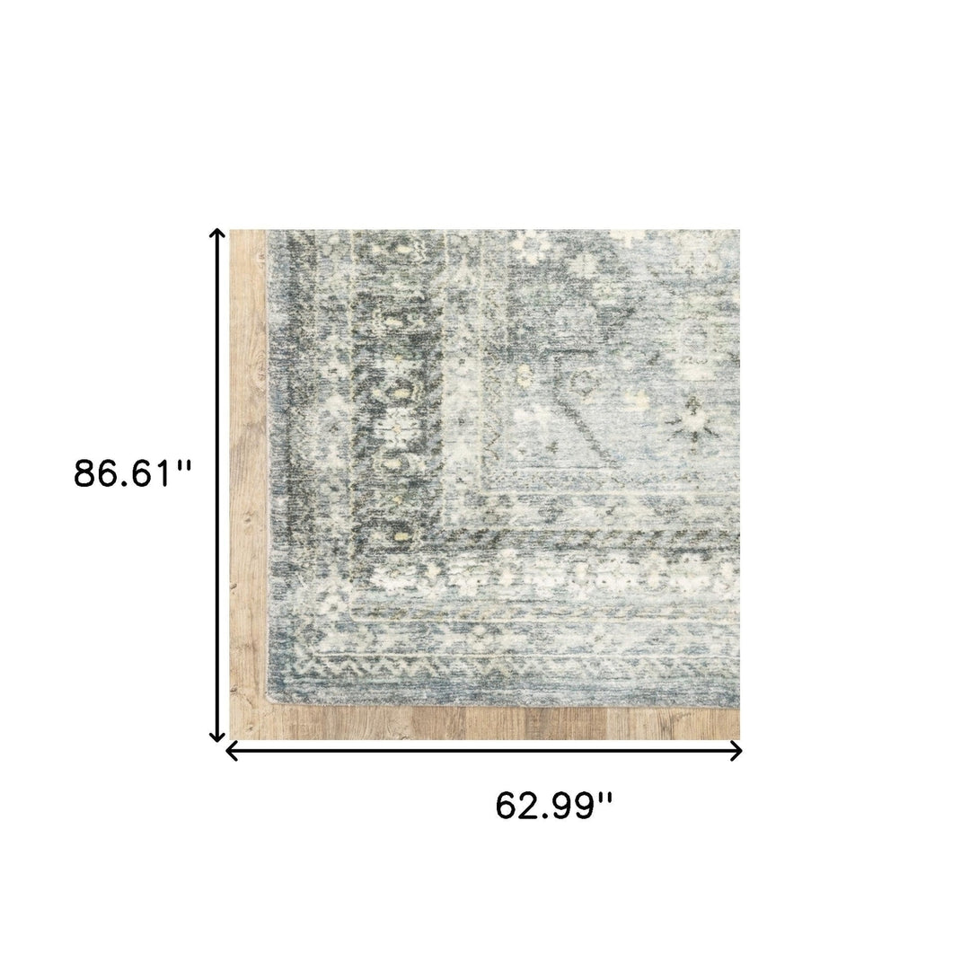 5 X 7 Blue Ivory And Grey Oriental Power Loom Stain Resistant Area Rug Image 11