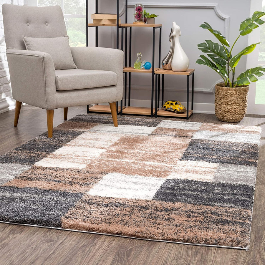 4 X 6 Beige Modern Blocks Area Rug Image 1