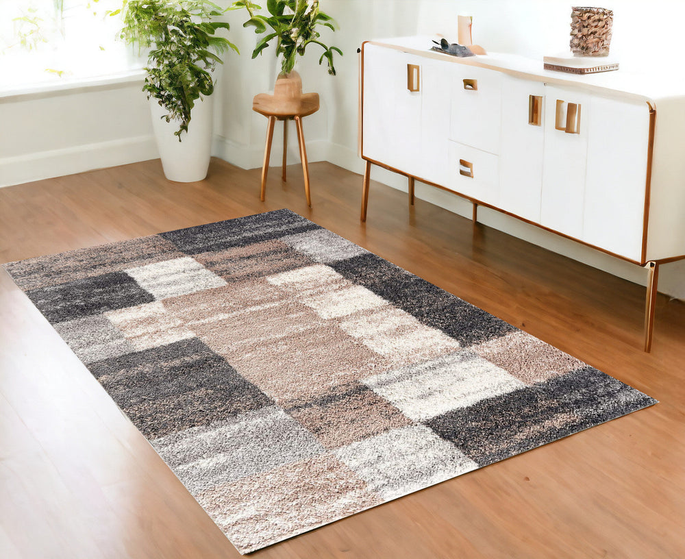 4 X 6 Beige Modern Blocks Area Rug Image 2