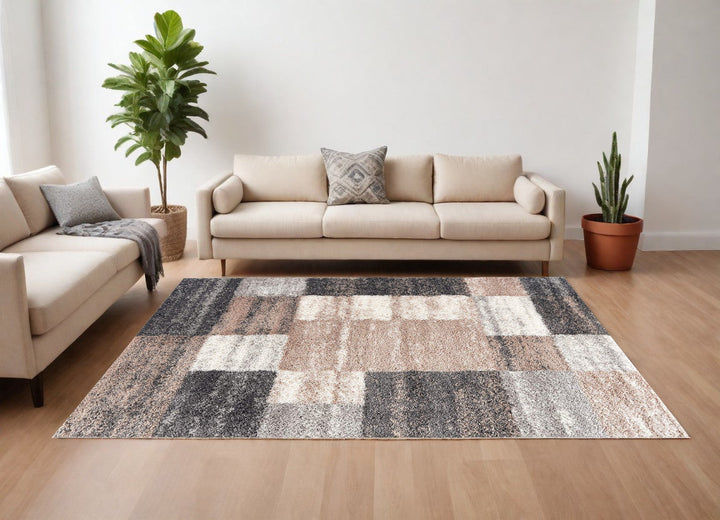 4 X 6 Beige Modern Blocks Area Rug Image 3