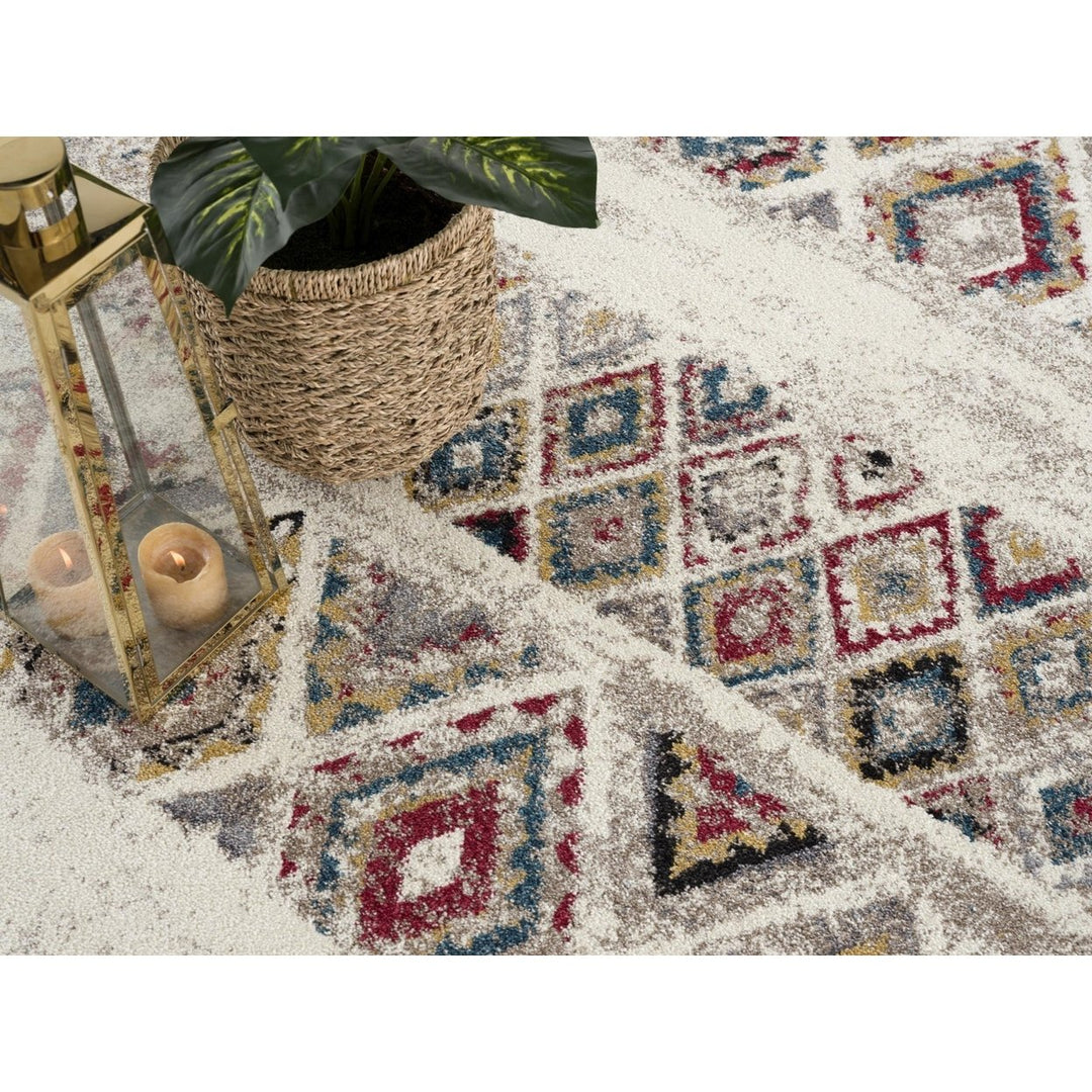 5 Cream Round Southwestern Power Loom Area Rug Image 11