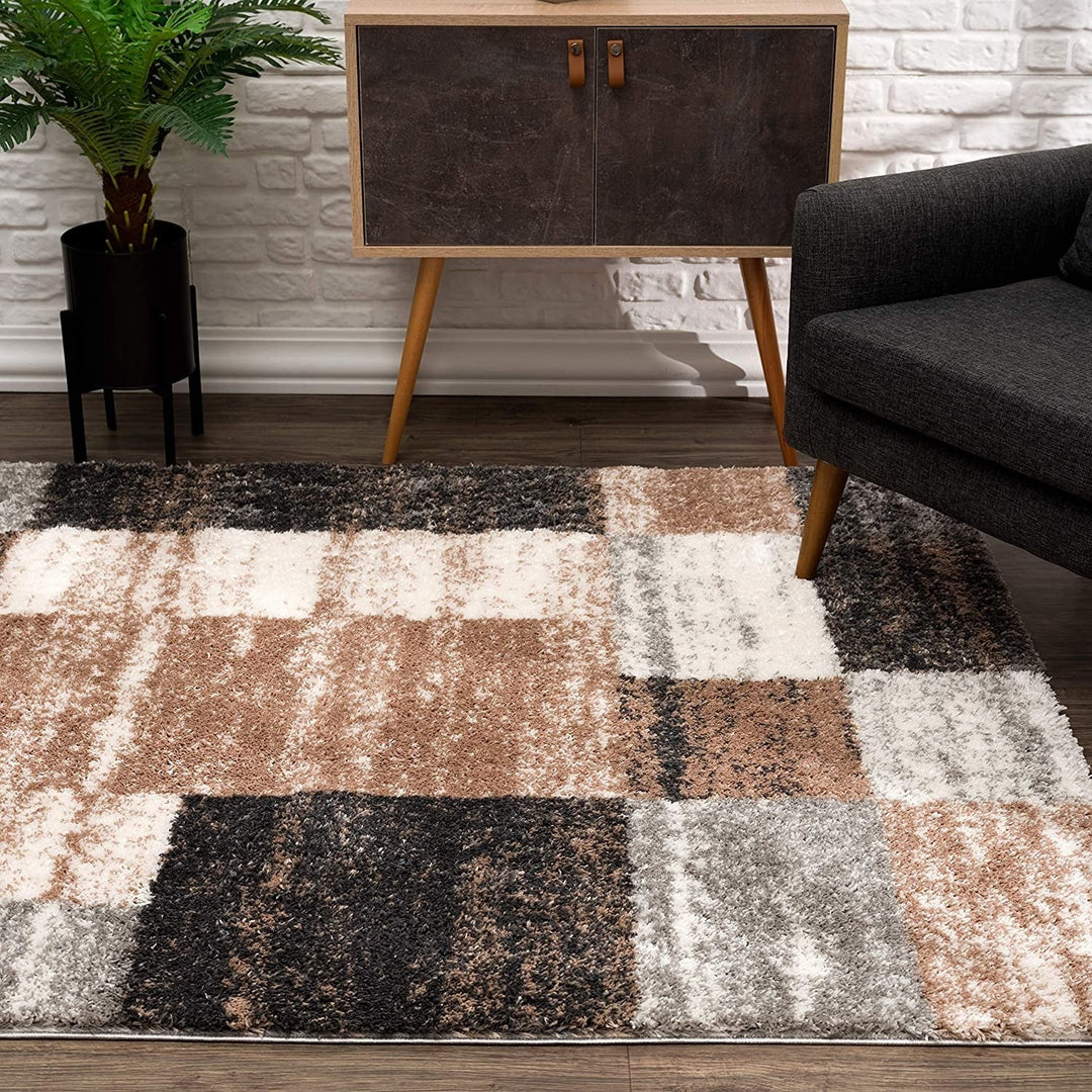 4 X 6 Beige Modern Blocks Area Rug Image 5