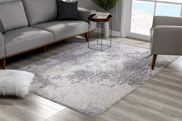 4 X 6 Cream And Gray Tinted Ogee Pattern Area Rug Image 1