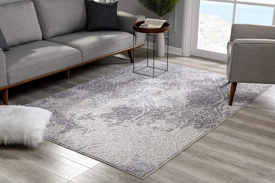 4 X 6 Cream And Gray Tinted Ogee Pattern Area Rug Image 1