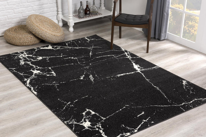 4 X 6 Black And White Abstract Breakage Area Rug Image 8