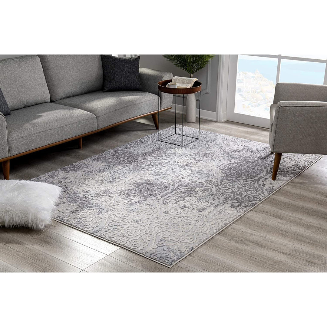 4 X 6 Cream And Gray Tinted Ogee Pattern Area Rug Image 11