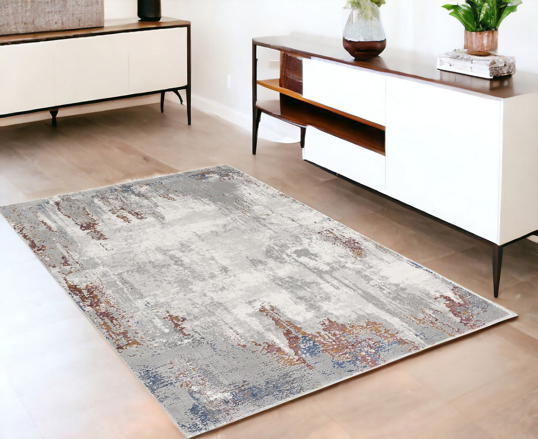 4 X 6 Gray And Ivory Modern Abstract Area Rug Image 1