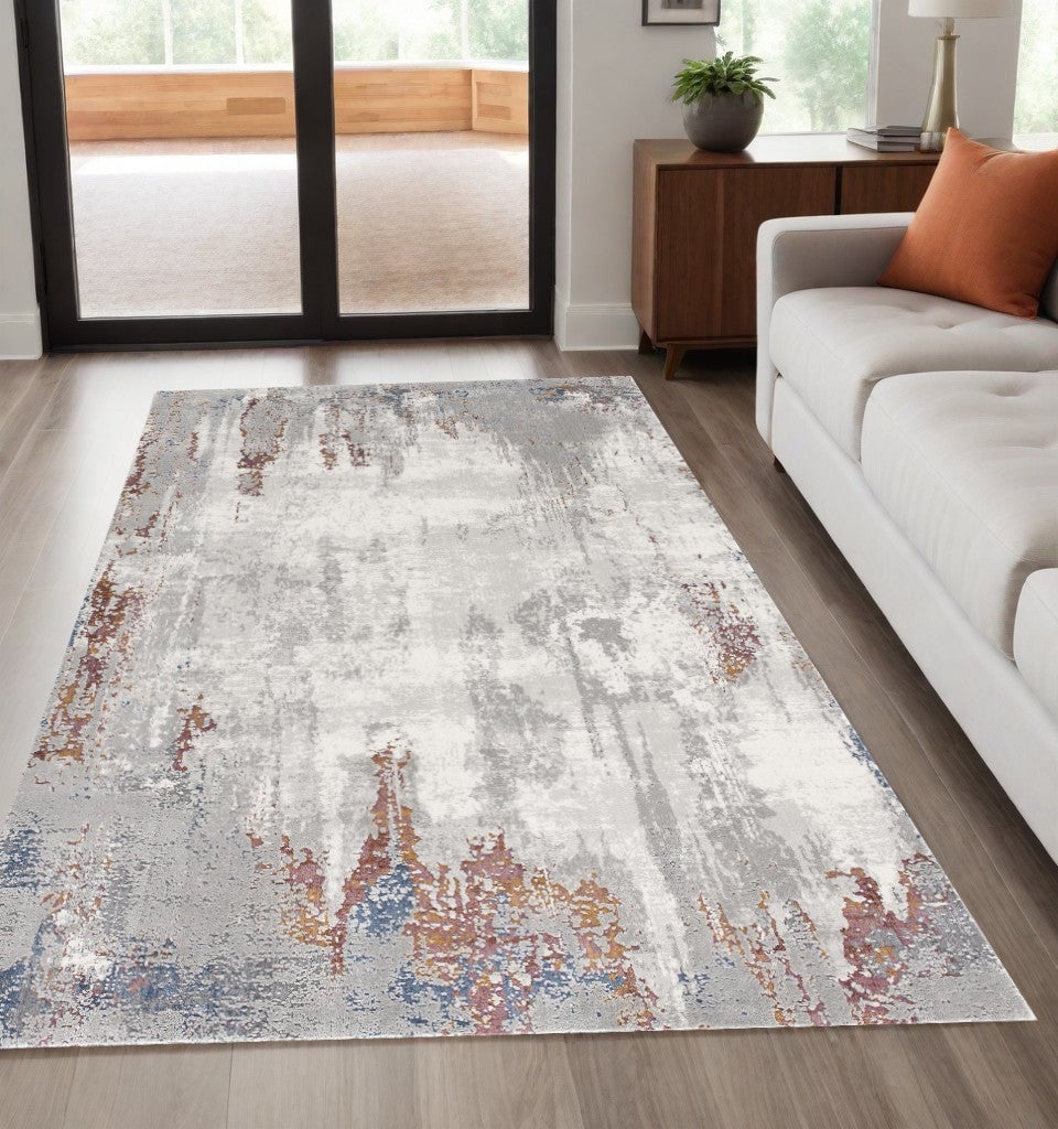 4 X 6 Gray And Ivory Modern Abstract Area Rug Image 2