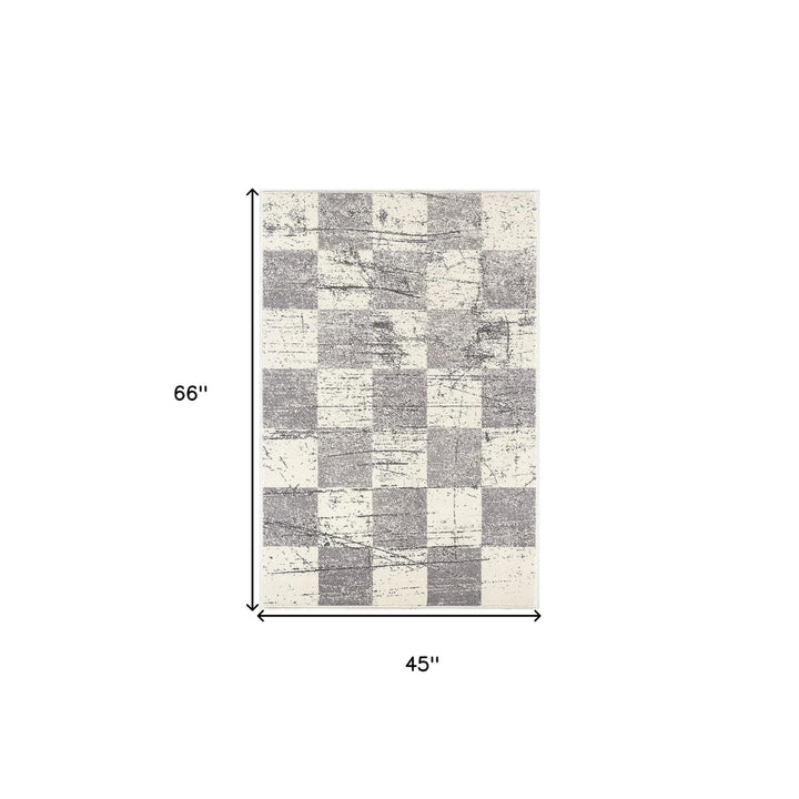 4 X 6 White And Gray Checkered Area Rug Image 1