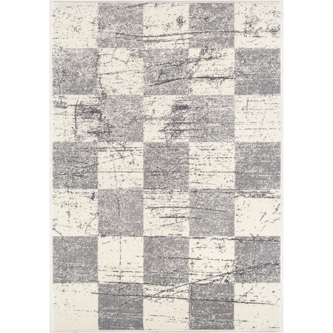 4 X 6 White And Gray Checkered Area Rug Image 5