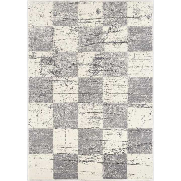 4 X 6 White And Gray Checkered Area Rug Image 1