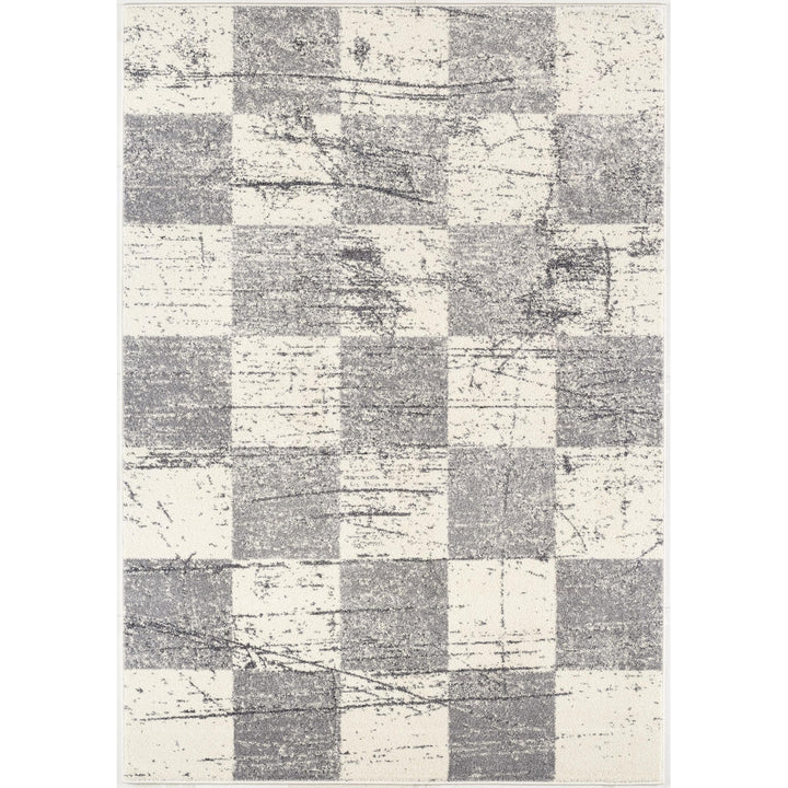 4 X 6 White And Gray Checkered Area Rug Image 6