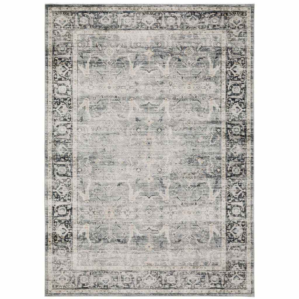 5 X 7 Charcoal Grey Salmon And Ivory Oriental Printed Stain Resistant Non Skid Area Rug Image 1