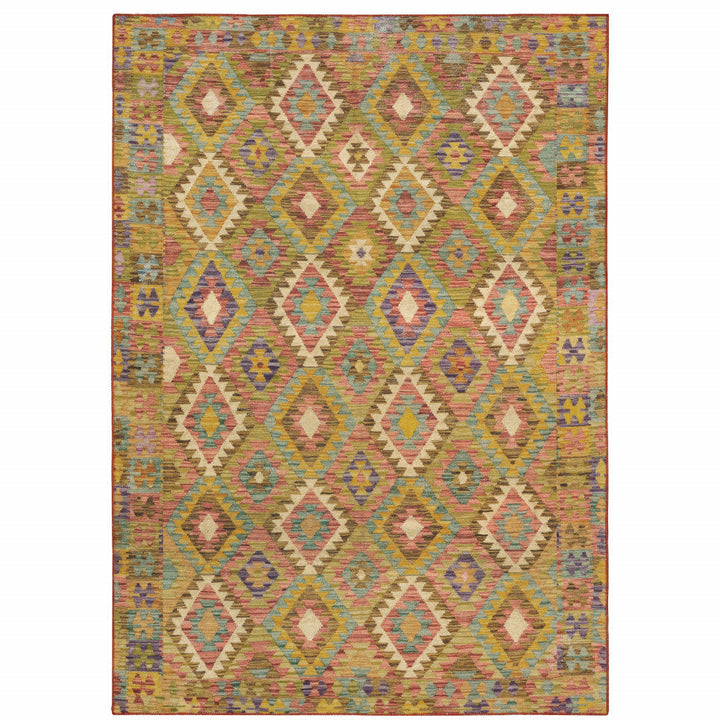 5 X 7 Gold Orange Brown Red Green Purple And Beige Southwestern Printed Stain Resistant Non Skid Area Rug Image 1