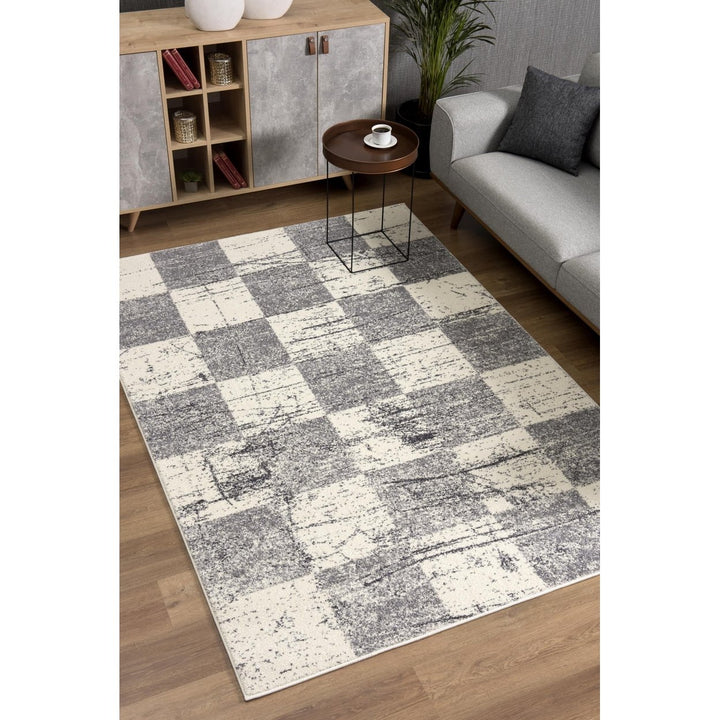 4 X 6 White And Gray Checkered Area Rug Image 7