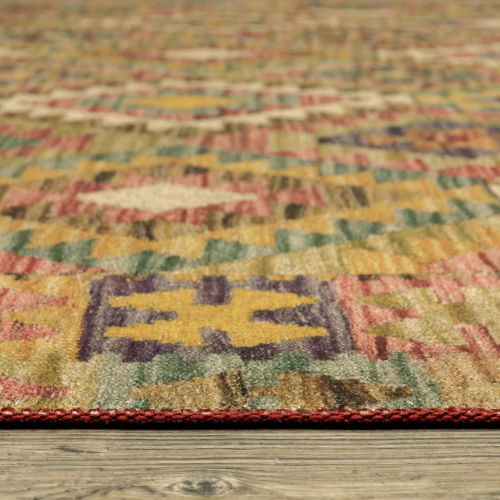 5 X 7 Gold Orange Brown Red Green Purple And Beige Southwestern Printed Stain Resistant Non Skid Area Rug Image 3