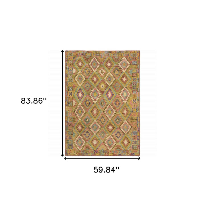 5 X 7 Gold Orange Brown Red Green Purple And Beige Southwestern Printed Stain Resistant Non Skid Area Rug Image 9