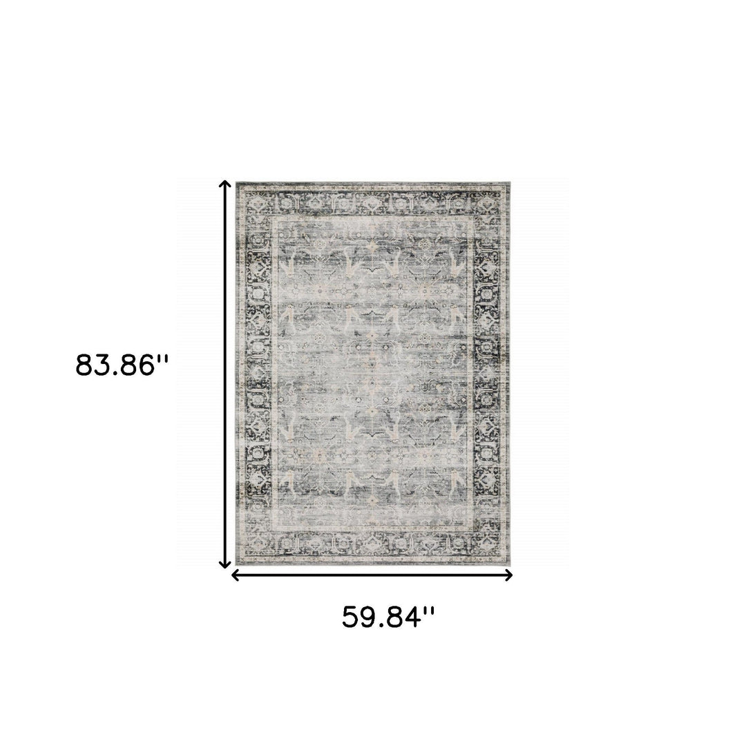 5 X 7 Charcoal Grey Salmon And Ivory Oriental Printed Stain Resistant Non Skid Area Rug Image 10