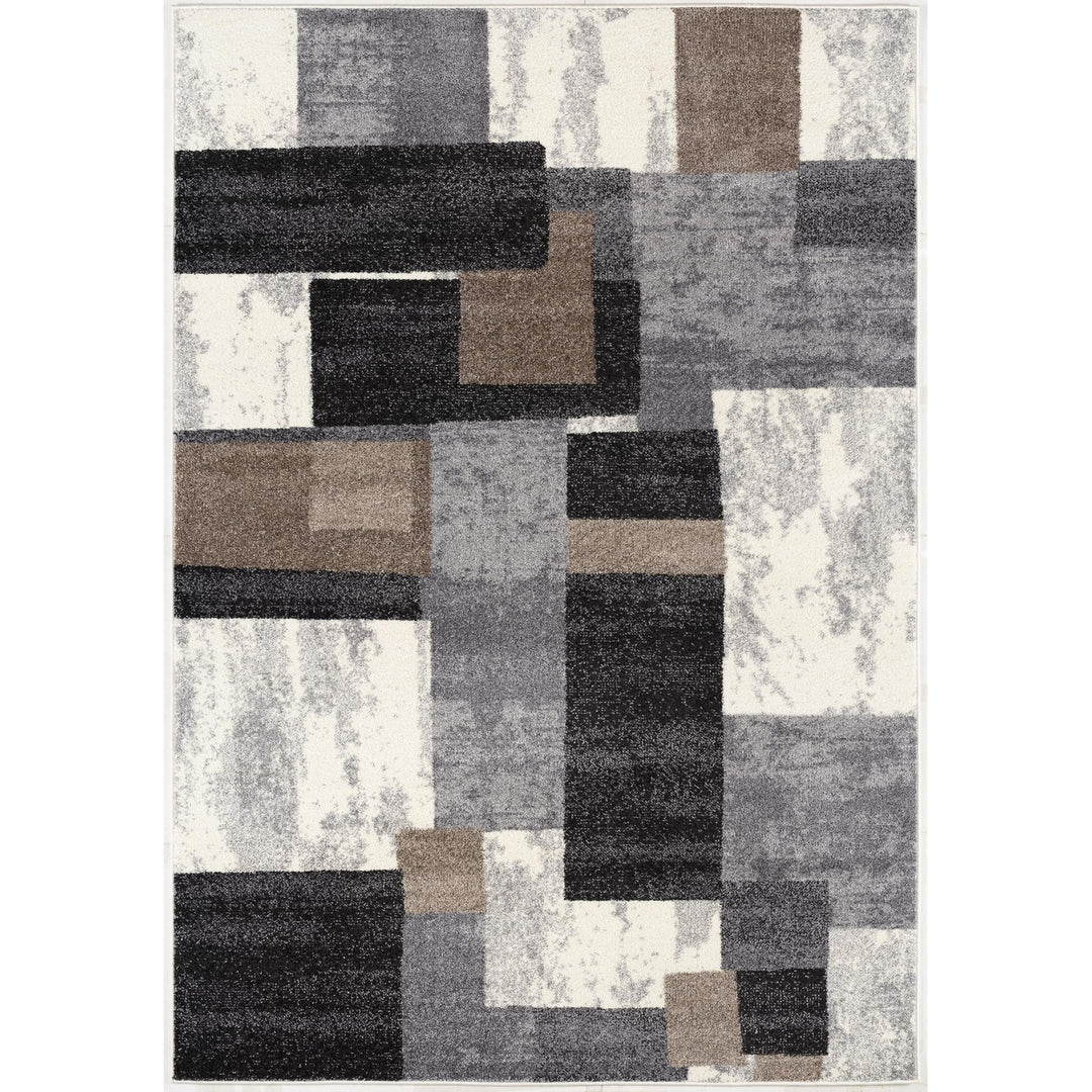 5 x 8 Gray Black and Brown Abstract Geometric Area Rug Image 1