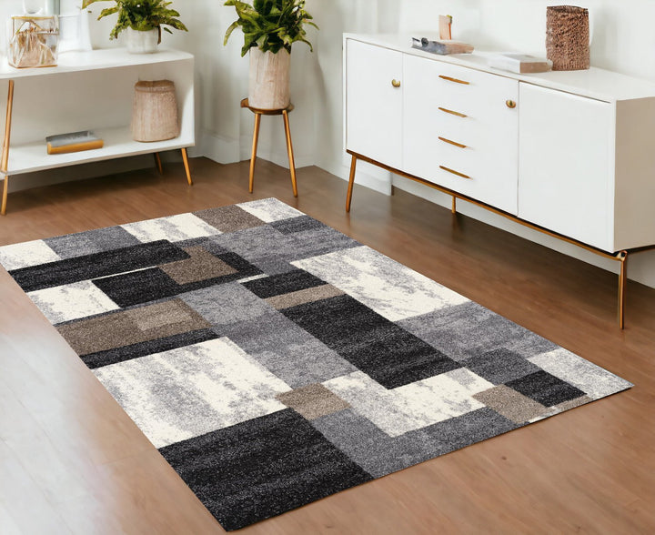 5 x 8 Gray Black and Brown Abstract Geometric Area Rug Image 2