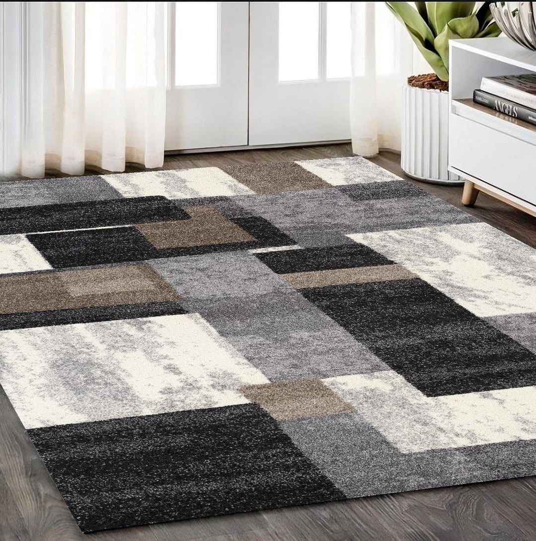 5 x 8 Gray Black and Brown Abstract Geometric Area Rug Image 3