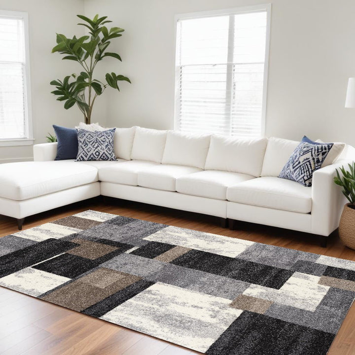 5 x 8 Gray Black and Brown Abstract Geometric Area Rug Image 4