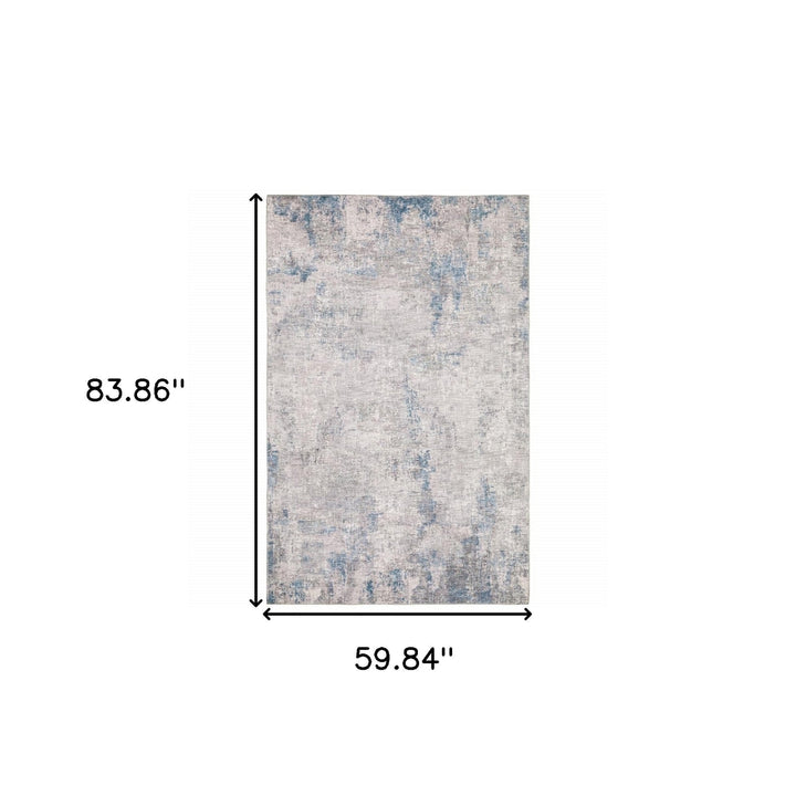 5 X 7 Grey And Blue Abstract Power Loom Stain Resistant Area Rug Image 11