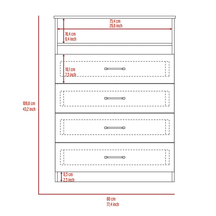 47" White Four Drawer Dresser Image 4