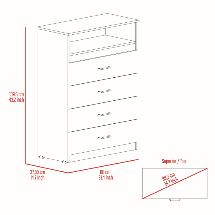 47" White Four Drawer Dresser Image 7