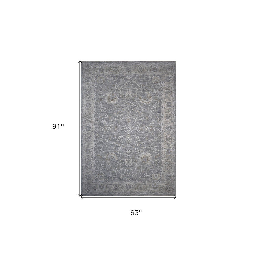 5 x 7 Blue Gray Southwestern Floral Area Rug Image 4