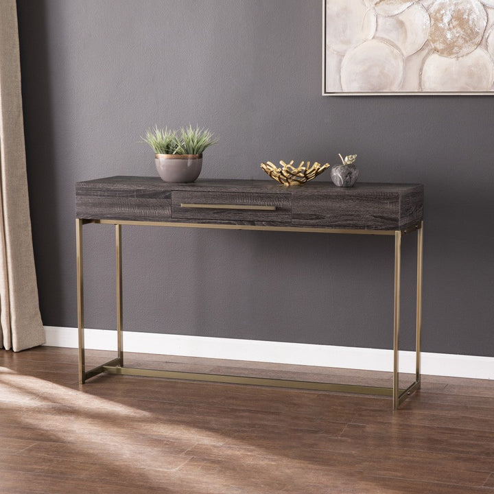 48" Gray and Gold Sled Console Table With Storage Image 1