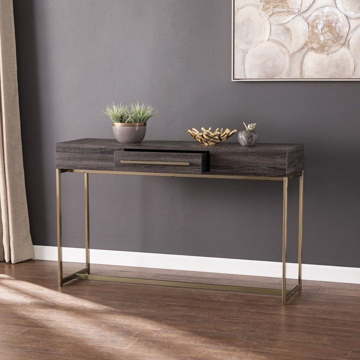 48" Gray and Gold Sled Console Table With Storage Image 2