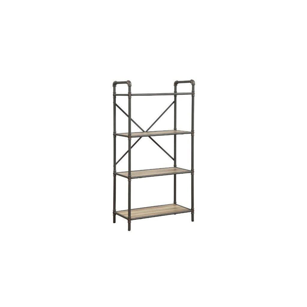 49" Gray Brown Metal Four Tier Etagere Bookcase Image 1