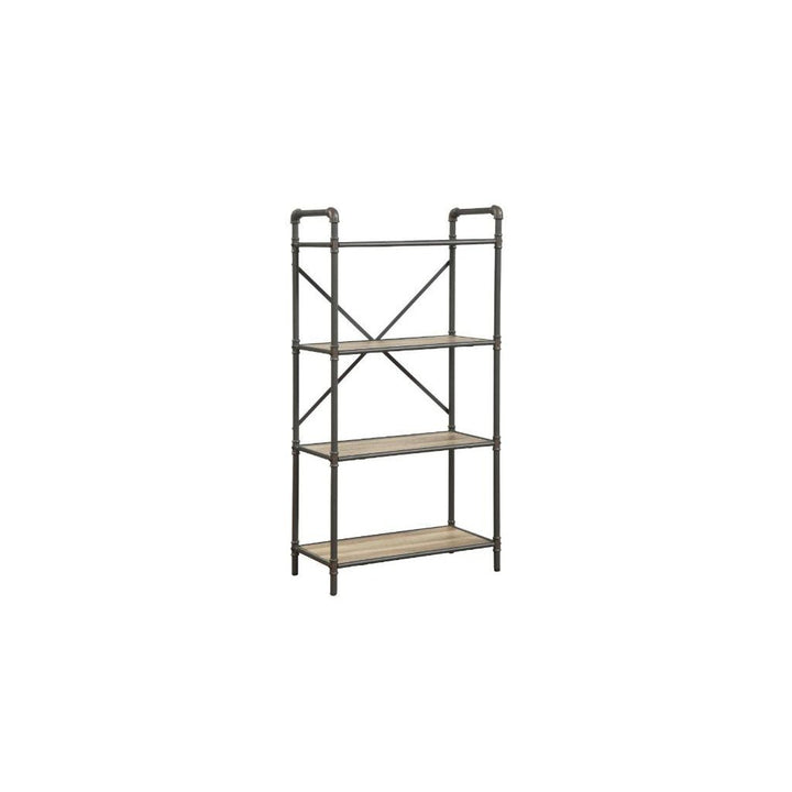 49" Gray Brown Metal Four Tier Etagere Bookcase Image 1