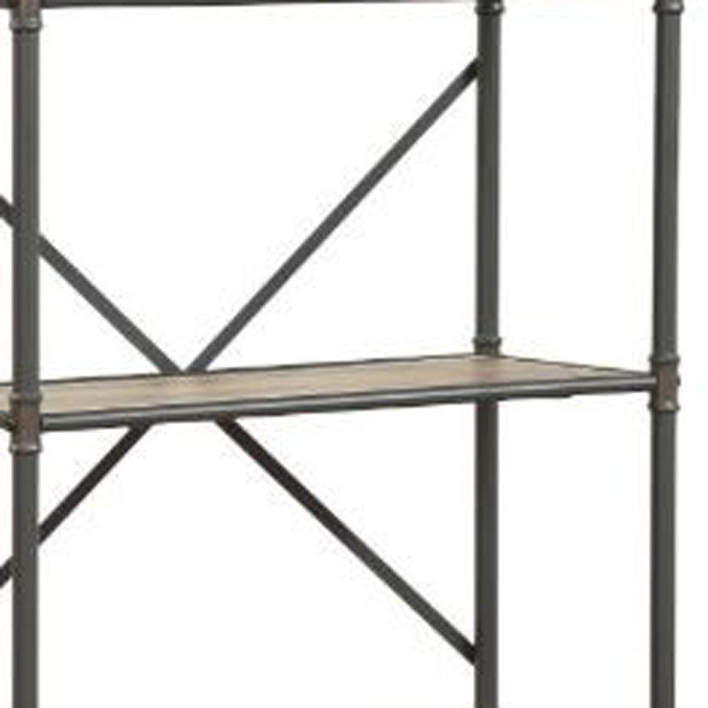 49" Gray Brown Metal Four Tier Etagere Bookcase Image 2