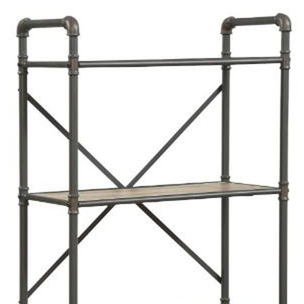 49" Gray Brown Metal Four Tier Etagere Bookcase Image 3